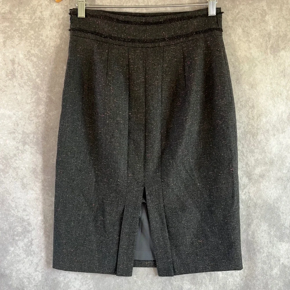 Classiques Entier Pencil Skirt Womens 6 Charcoal Grey Wool Silk Tweed *See Pics*
